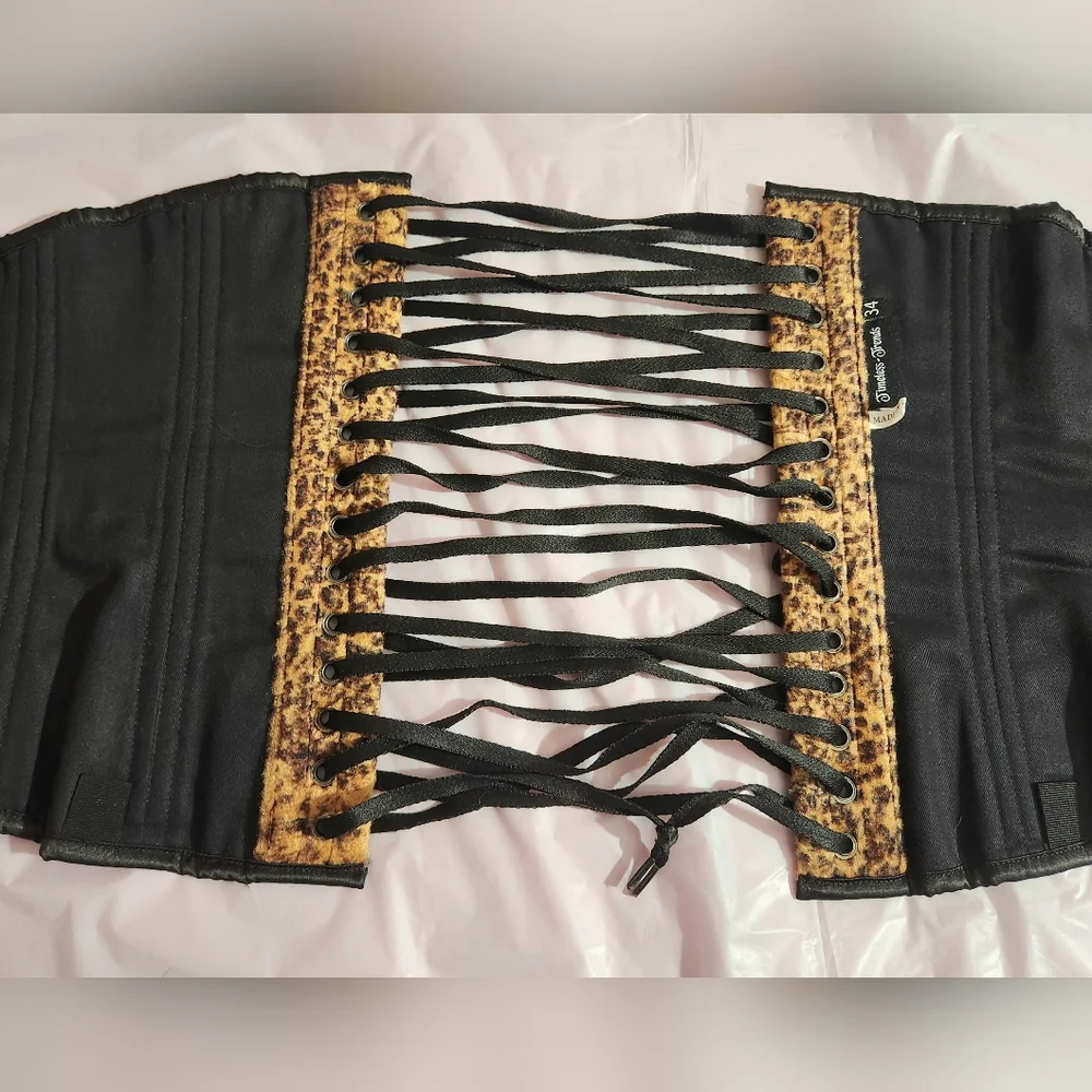 Timeless Trends Steel Boned Velvet Leopard 34 Inch Corset Slim Silouette - Picture 3 of 10